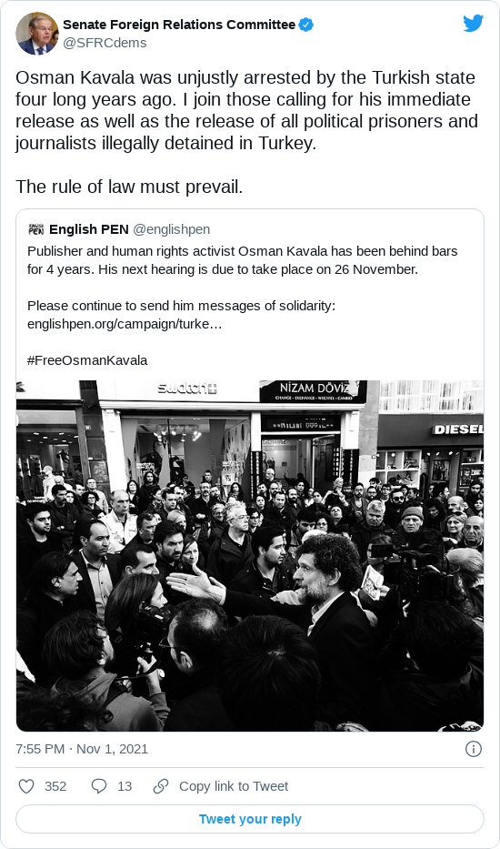 ABD Senatosu Dış İlişkiler Komitesi - Osman Kavala çağrısı tweet'i