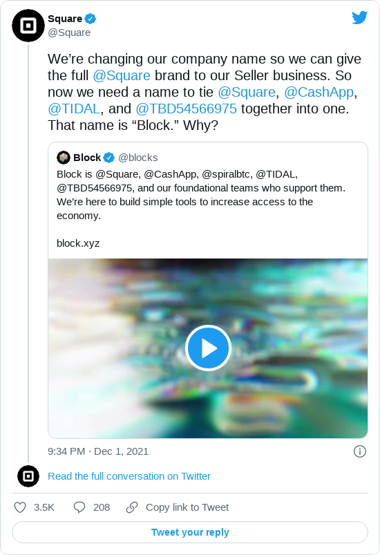 Square - Block isim değişikliği tweet'i