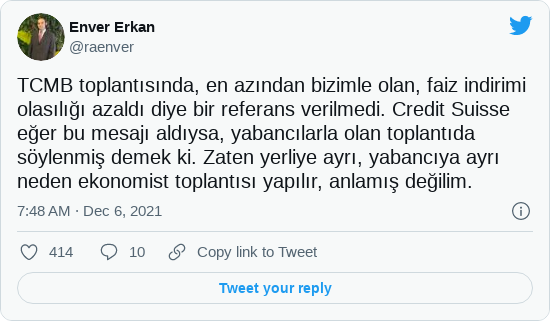 Tera Yatırım Enver Erkan tweet'i