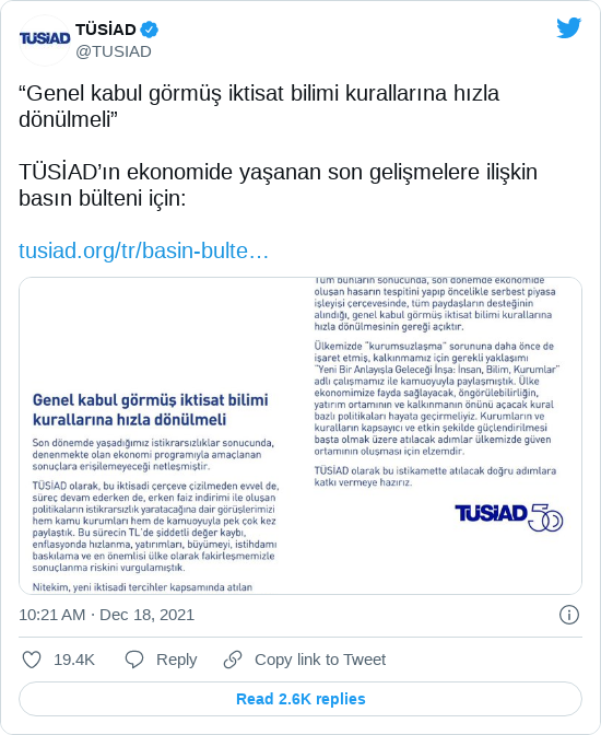 TÜSİAD'ın tweet'i
