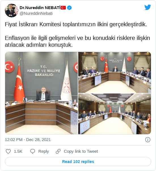 Nureddin Nebati'nin Fiyat İstikrarı Komitesi tweet'i