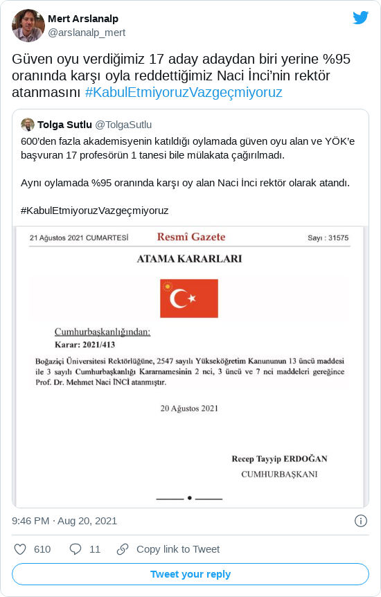 Akademisyen tepkisi