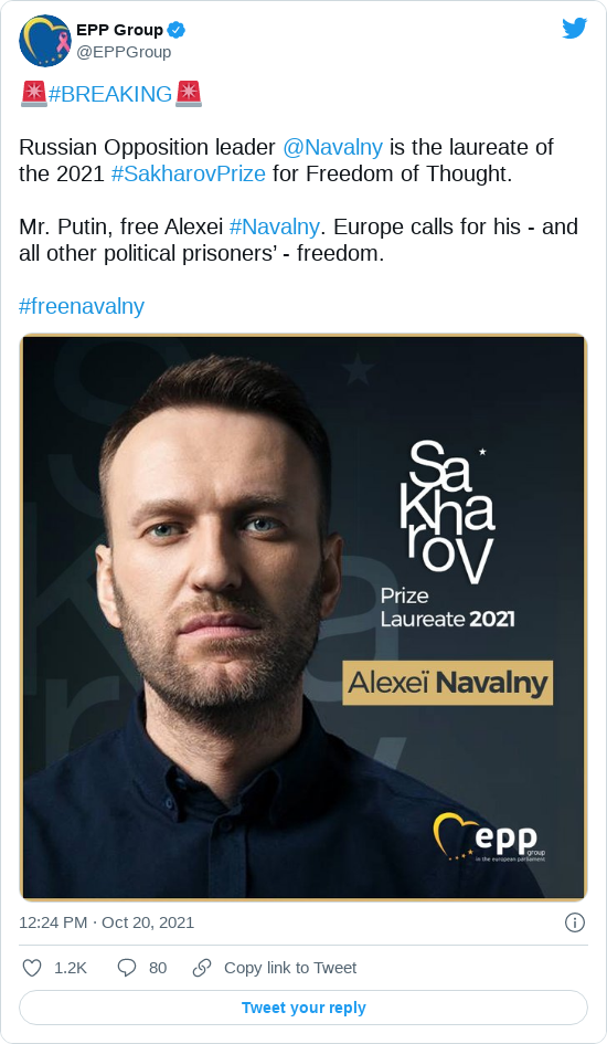 Avrupa Parlamentosu'ndan Navalni'ye ödül tweet'i