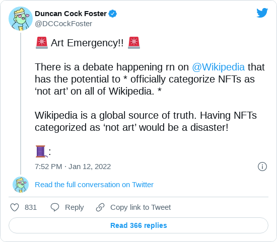 Duncan Cock Foster'ın Wikipedia'ya yönelik tweeti
