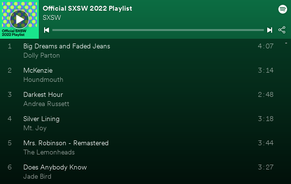 SXSW 2022 Playlist