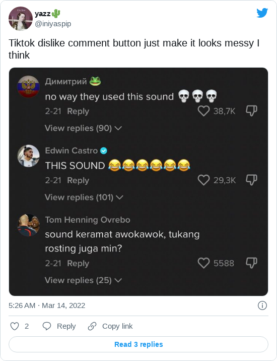 TikTok yorum beğenmeme tuşu