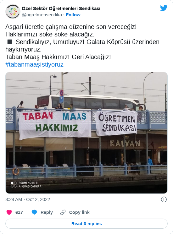 Öğretmen Sendikası'nın tweeti