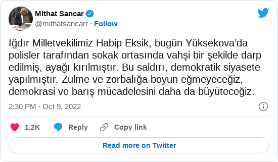 HDP Eş Genel Başkanı Sancar'ın tweeti